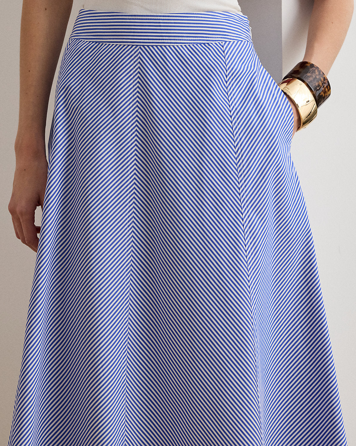 Ralph Lauren Striped Paneled Cotton Broadcloth Skirt