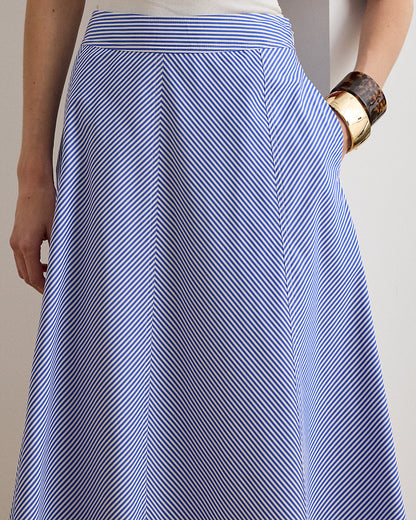 Ralph Lauren Striped Paneled Cotton Broadcloth Skirt