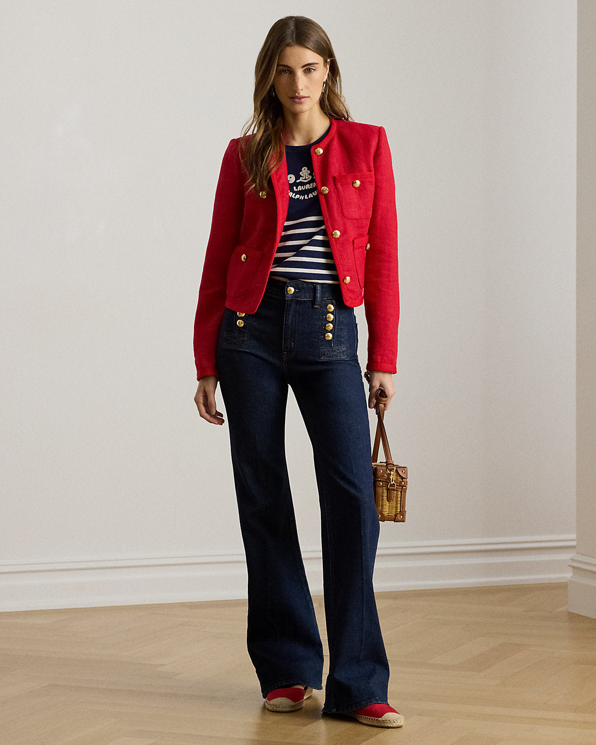 Ralph Lauren Linen Herringbone Cropped Jacket