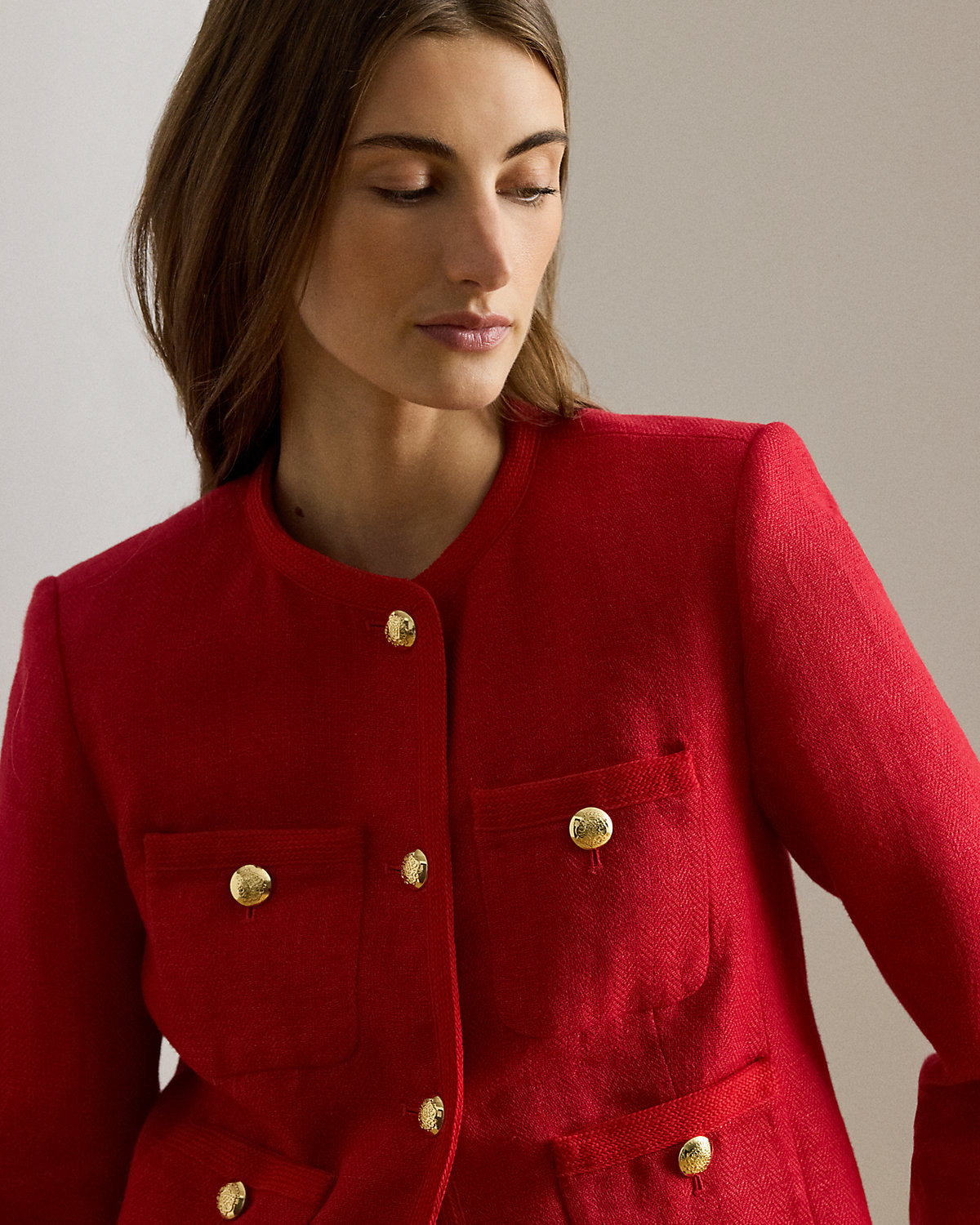 Ralph Lauren Linen Herringbone Cropped Jacket