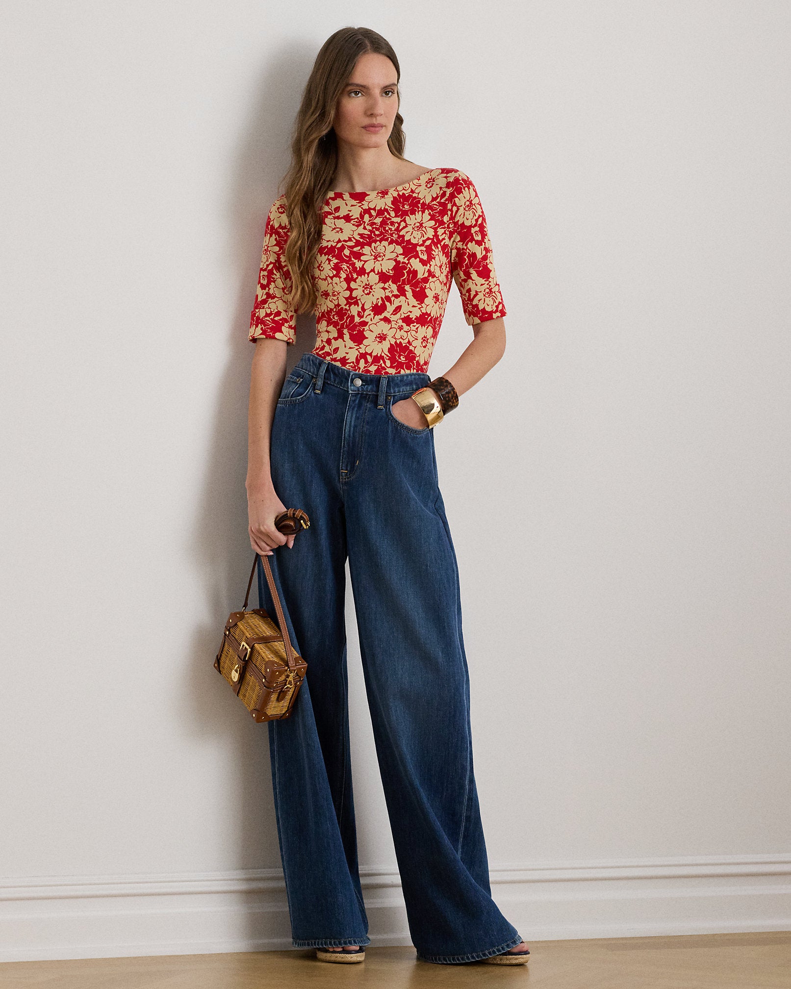 Ralph Lauren Floral Stretch Cotton Boatneck Tee