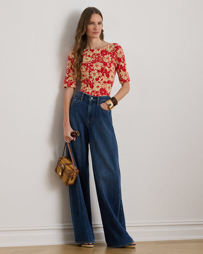 Ralph Lauren Floral Stretch Cotton Boatneck Tee