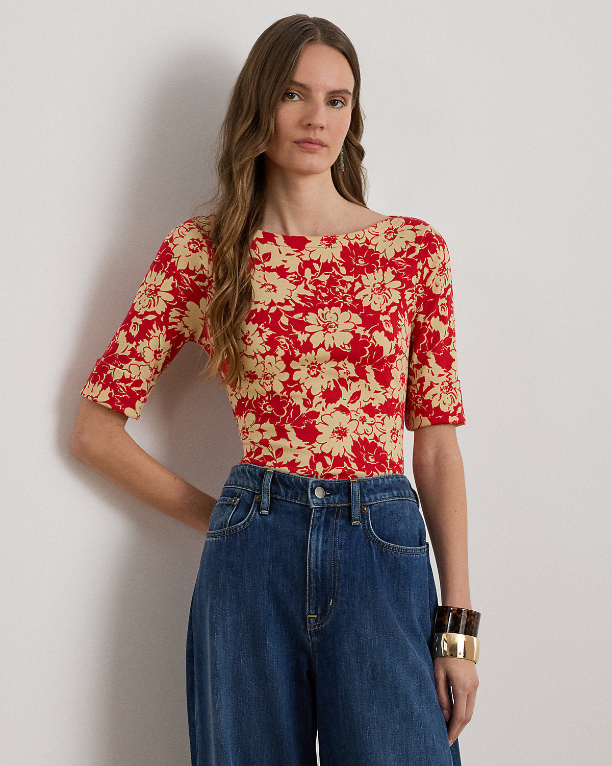 Ralph Lauren Floral Stretch Cotton Boatneck Tee