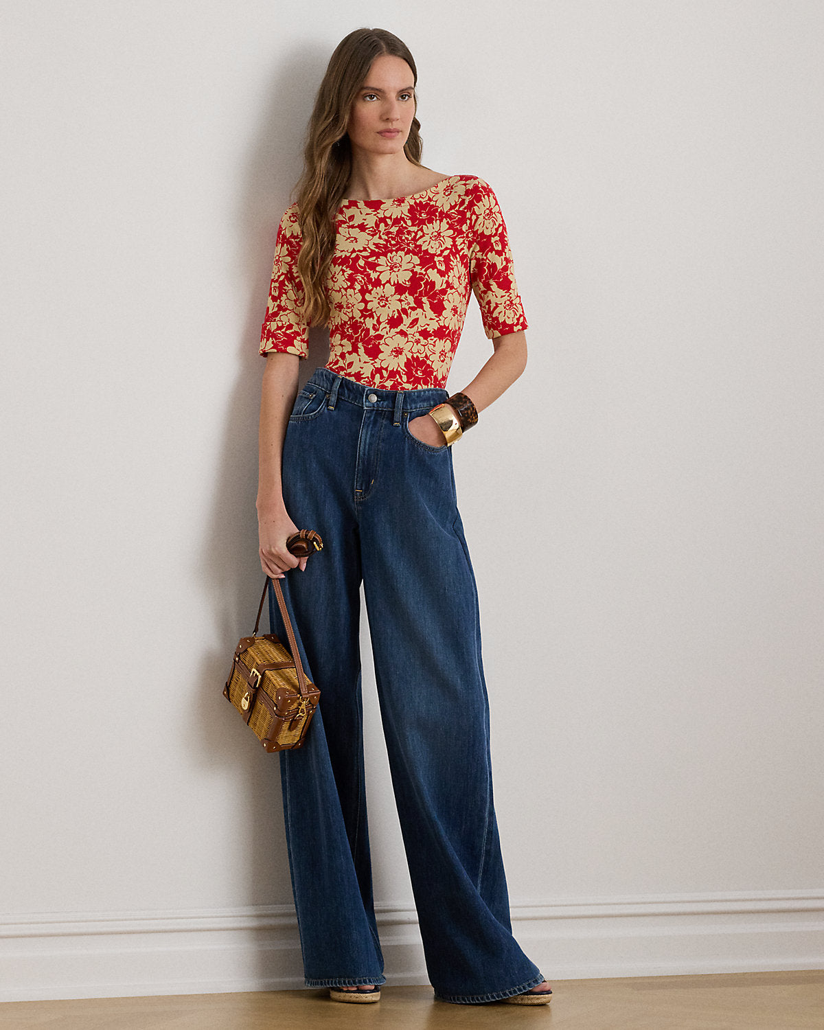 Ralph Lauren Floral Stretch Cotton Boatneck Tee