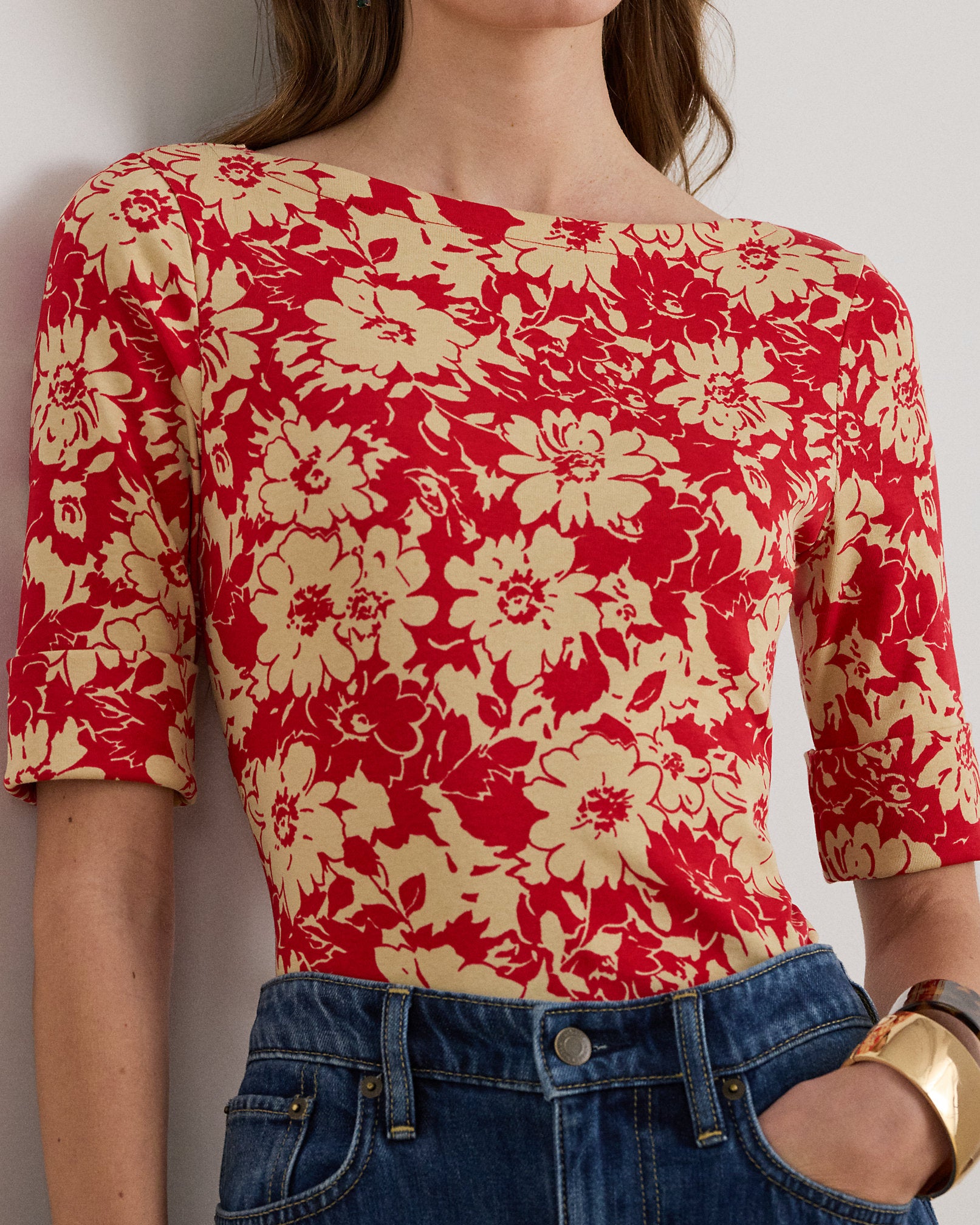 Ralph Lauren Floral Stretch Cotton Boatneck Tee