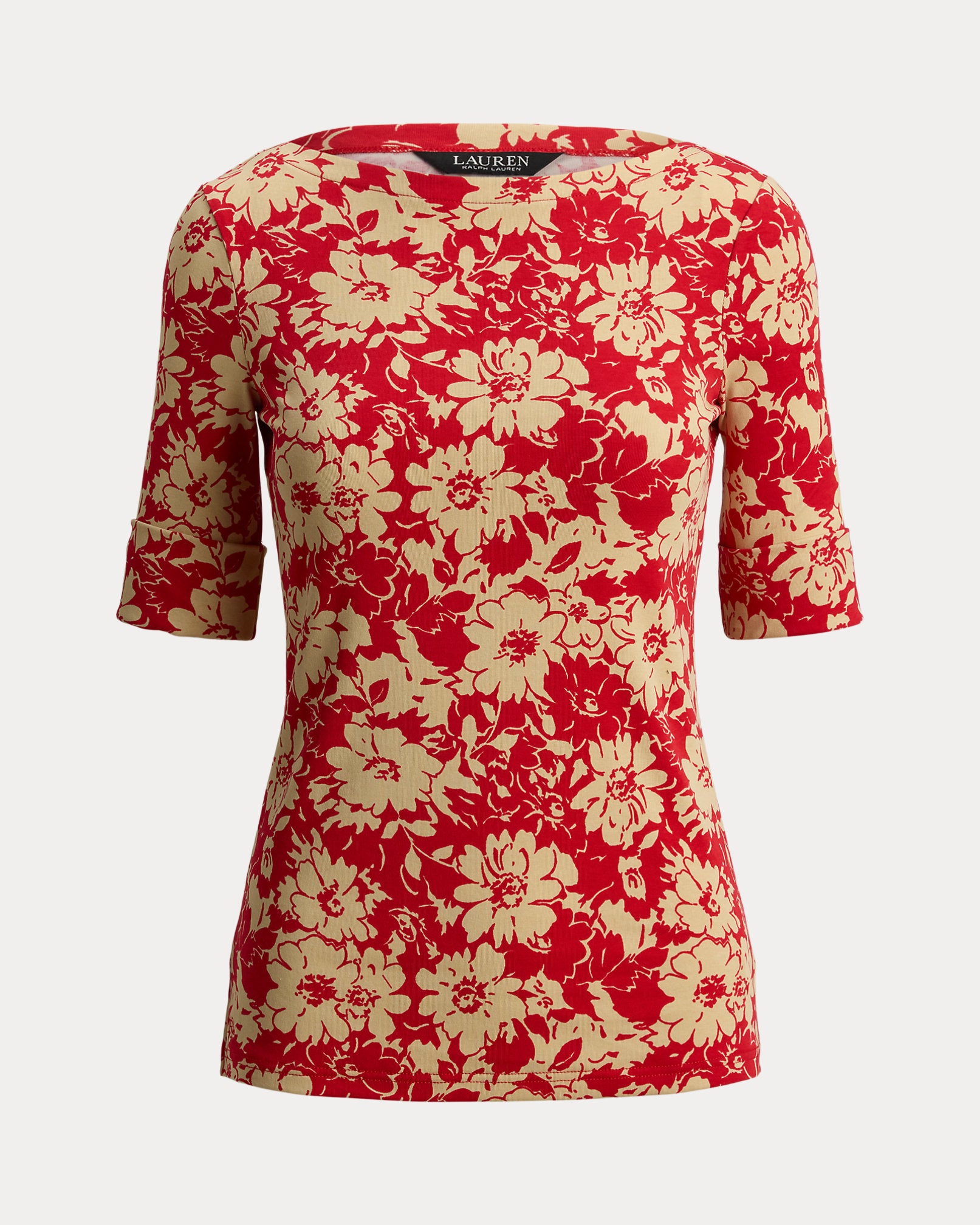 Ralph Lauren Floral Stretch Cotton Boatneck Tee