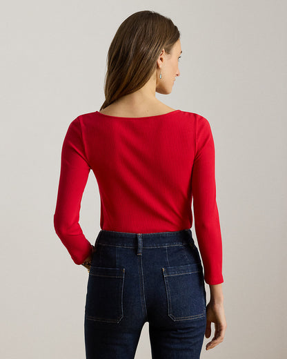 Ralph Lauren RibKnit CottonBlend Boatneck Tee