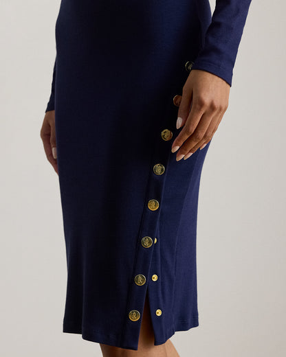 Ralph Lauren ButtonTrim Ribbed CottonBlend Dress