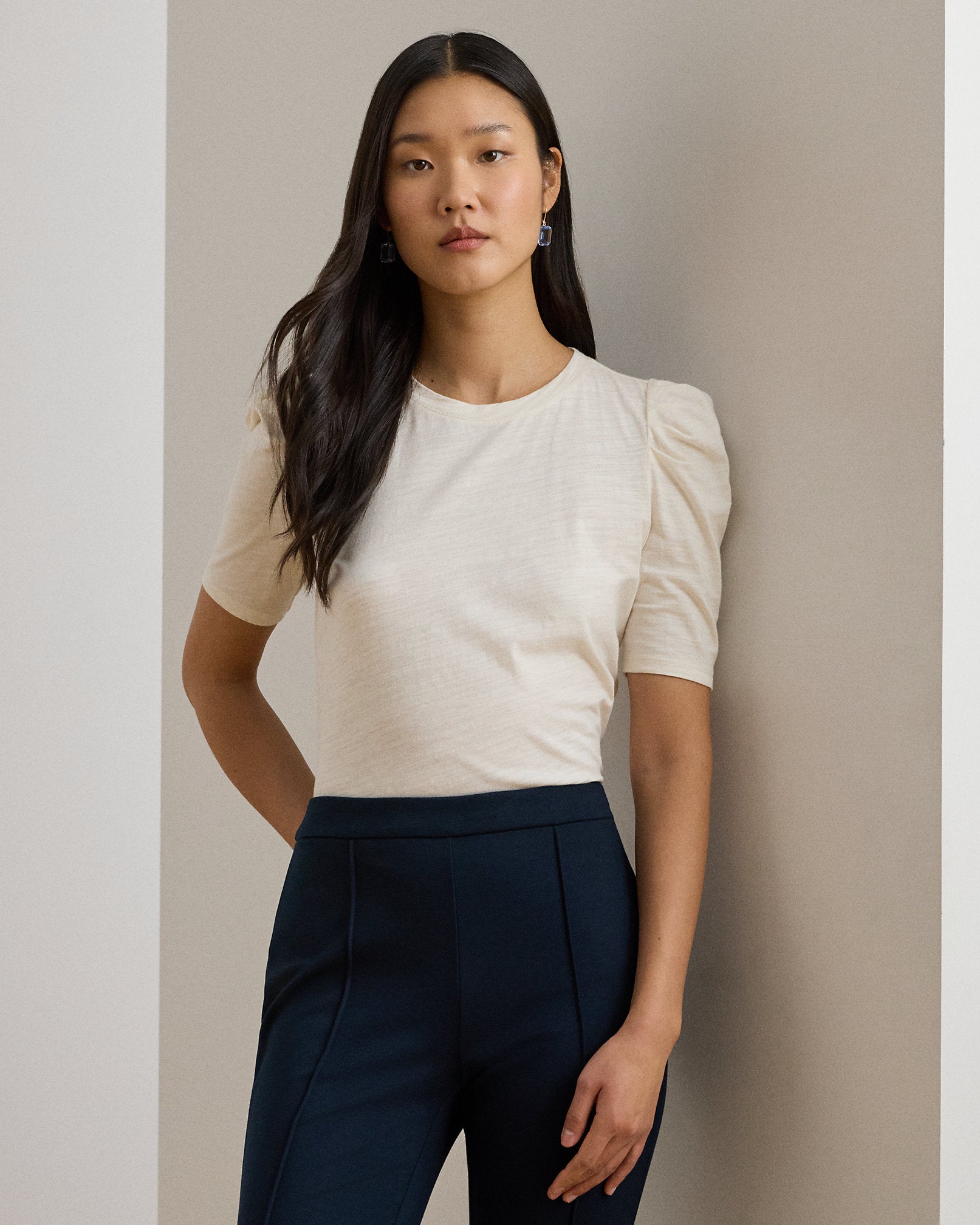 Ralph Lauren Slub Jersey PuffSleeve Top