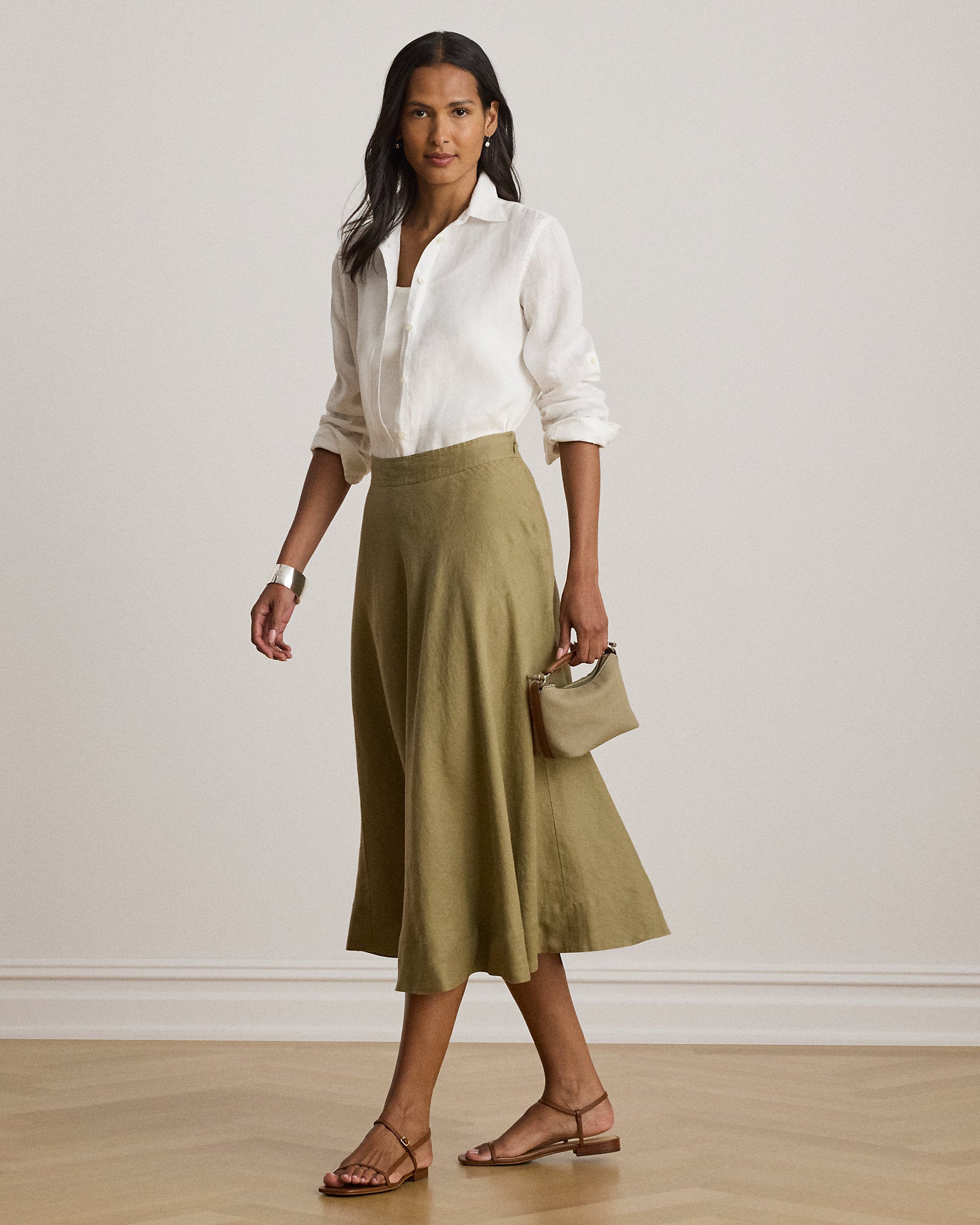 Ralph Lauren Linen ALine Midi Skirt