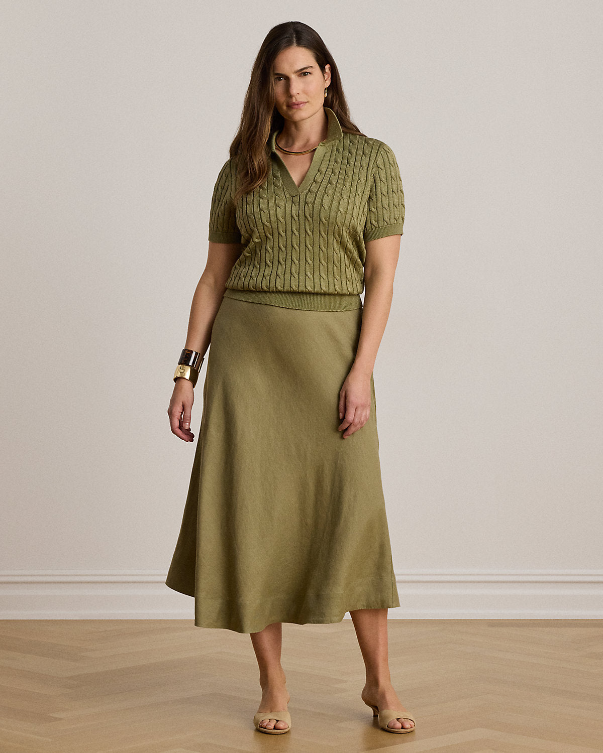 Ralph Lauren Linen ALine Midi Skirt