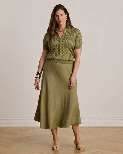 Ralph Lauren Linen ALine Midi Skirt