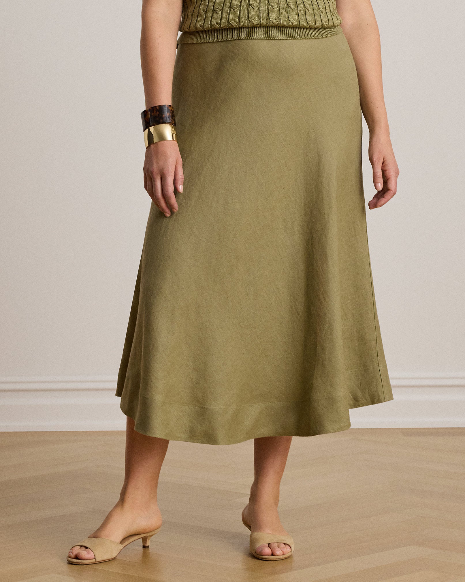Ralph Lauren Linen ALine Midi Skirt