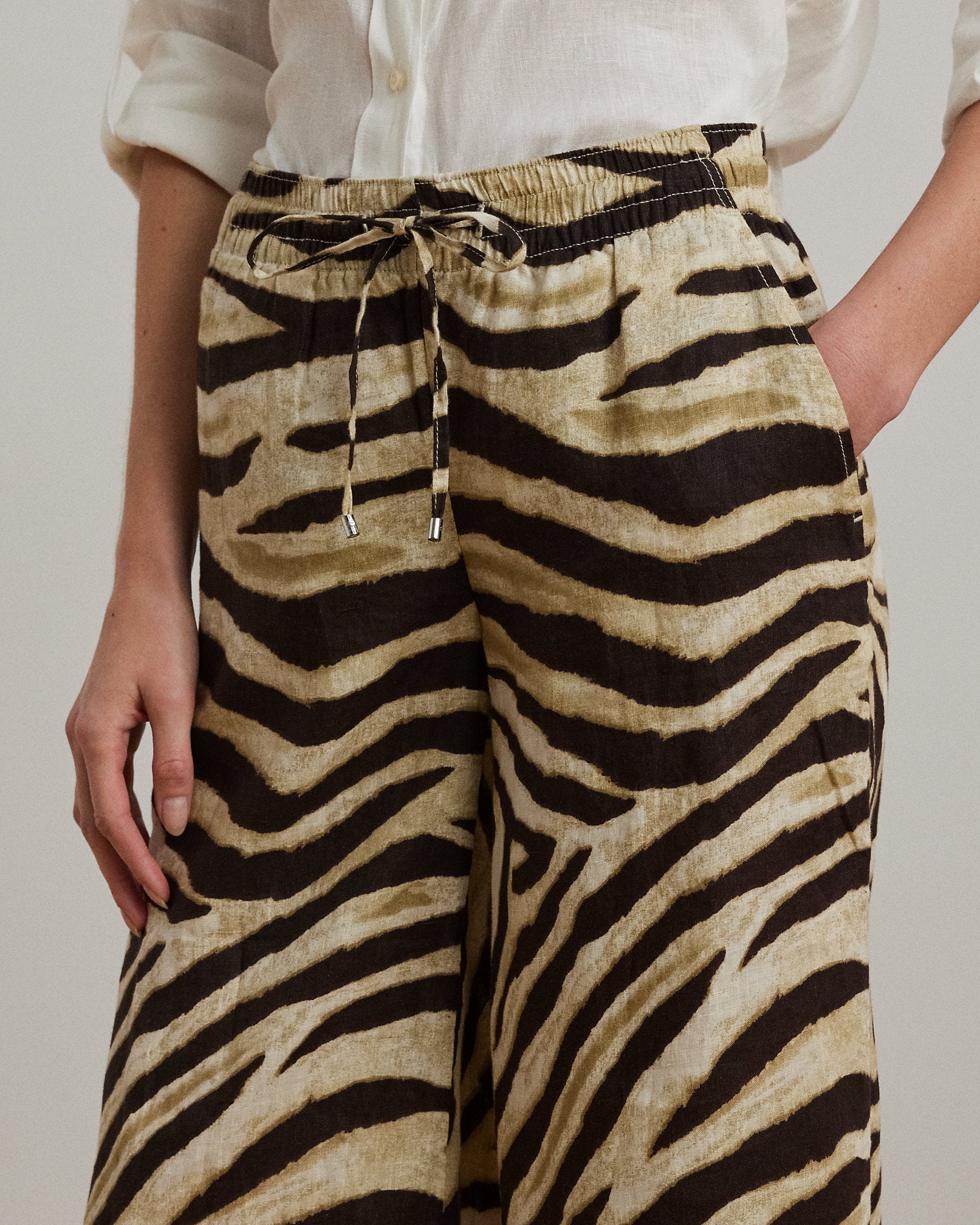 Ralph Lauren ZebraPrint Linen WideLeg Pant