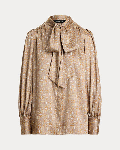 Ralph Lauren GeoPrint Twill TieNeck Blouse