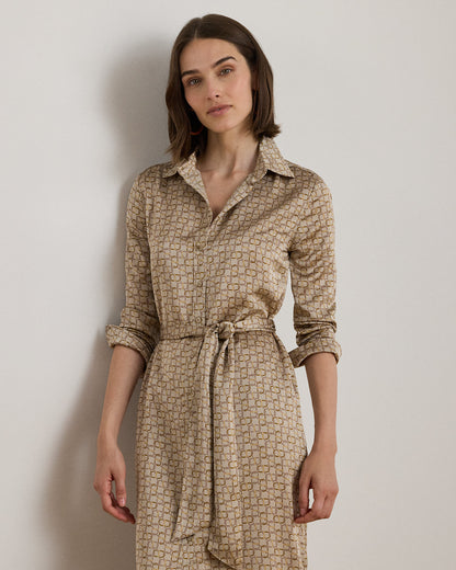 Ralph Lauren GeoPrint Satin Charmeuse Shirtdress