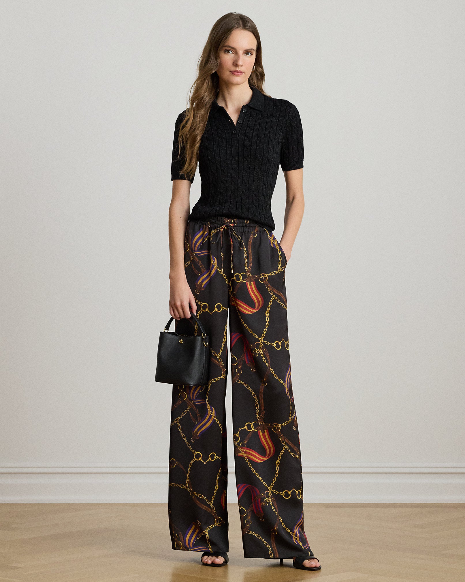 Ralph Lauren BeltingPrint Charmeuse WideLeg Pant