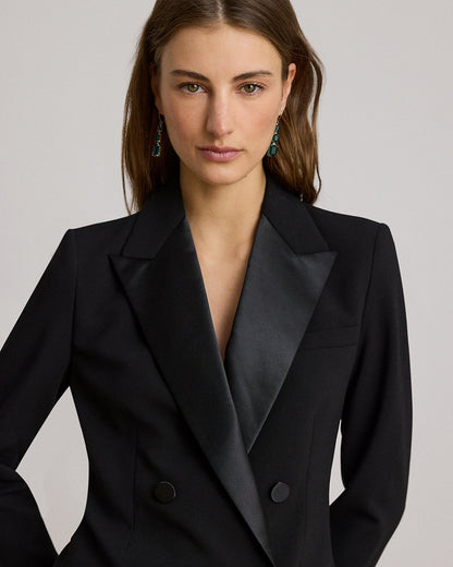 Ralph Lauren DoubleBreasted SatinTrim Crepe Blazer