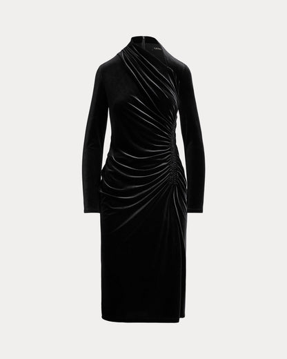 Ralph Lauren Ruched Velvet Asymmetrical Dress