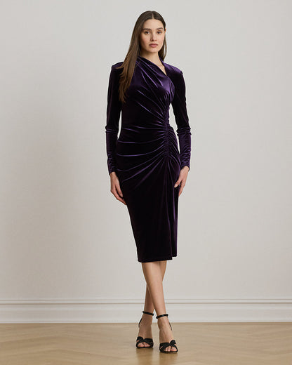 Ralph Lauren Ruched Velvet Asymmetrical Dress