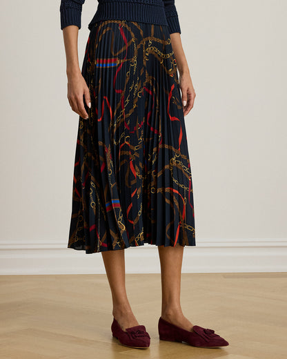 Ralph Lauren BeltingPrint Pleated Georgette Skirt