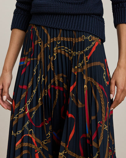 Ralph Lauren BeltingPrint Pleated Georgette Skirt