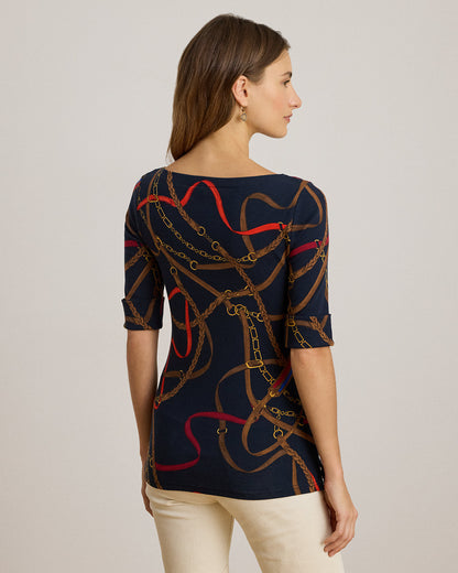 Ralph Lauren BeltingPrint Cotton Boatneck Tee