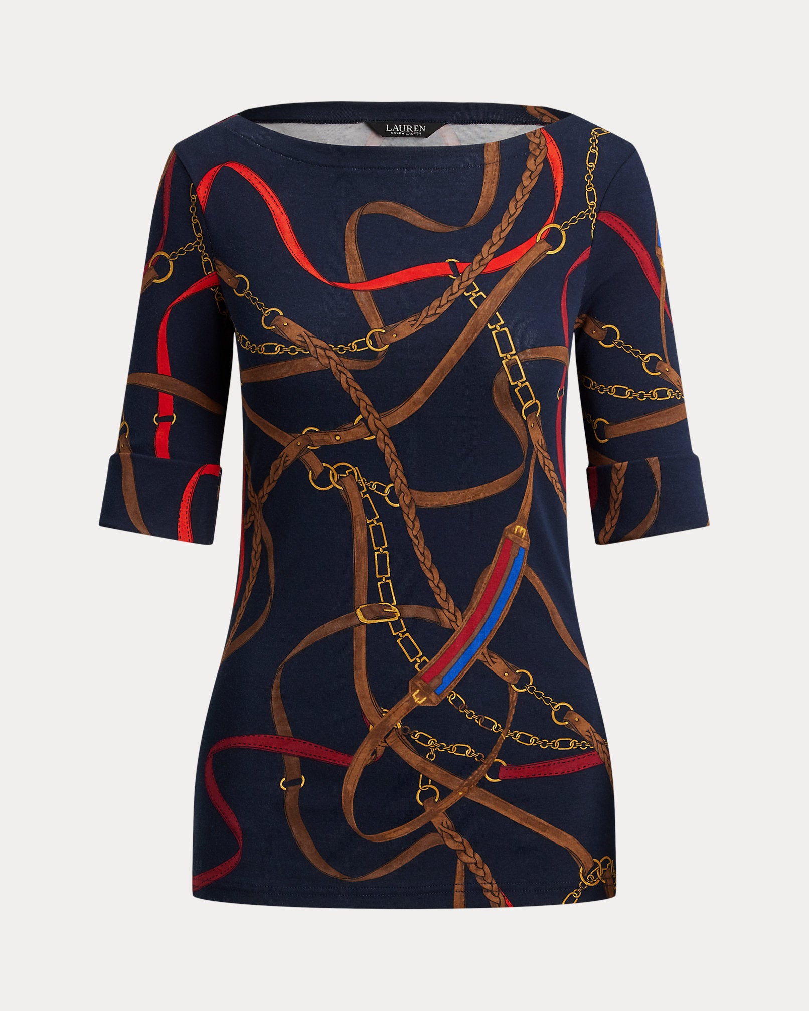 Ralph Lauren BeltingPrint Cotton Boatneck Tee