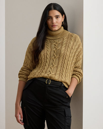 Ralph Lauren Metallic CableKnit Turtleneck Sweater