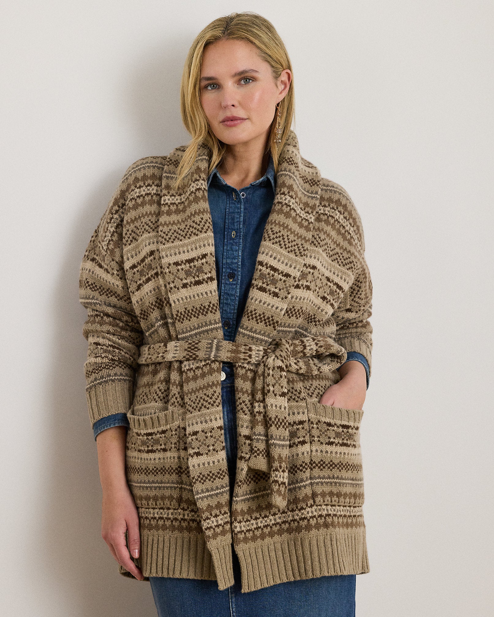 Ralph Lauren Fair Isle Belted WoolBlend Cardigan