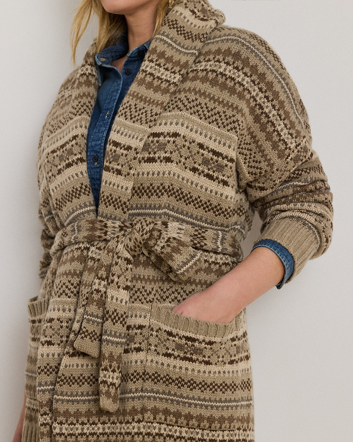 Ralph Lauren Fair Isle Belted WoolBlend Cardigan