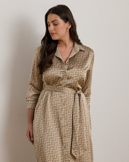 Ralph Lauren GeoPrint Satin Charmeuse Shirtdress