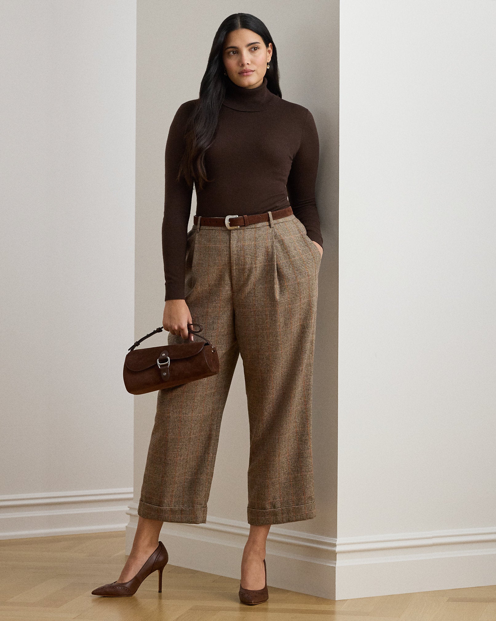 Ralph Lauren Glen Plaid Pleated Cropped Pant