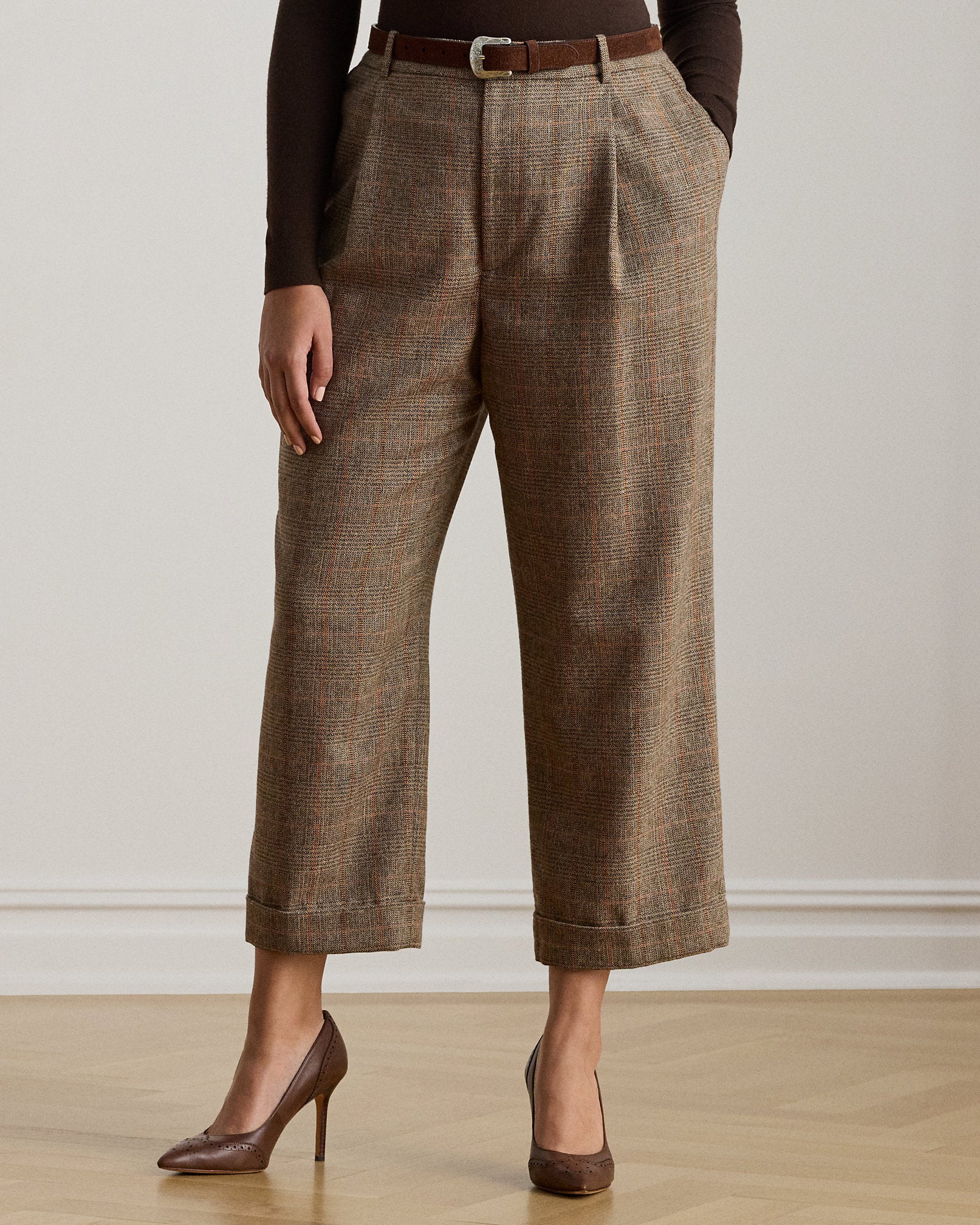 Ralph Lauren Glen Plaid Pleated Cropped Pant