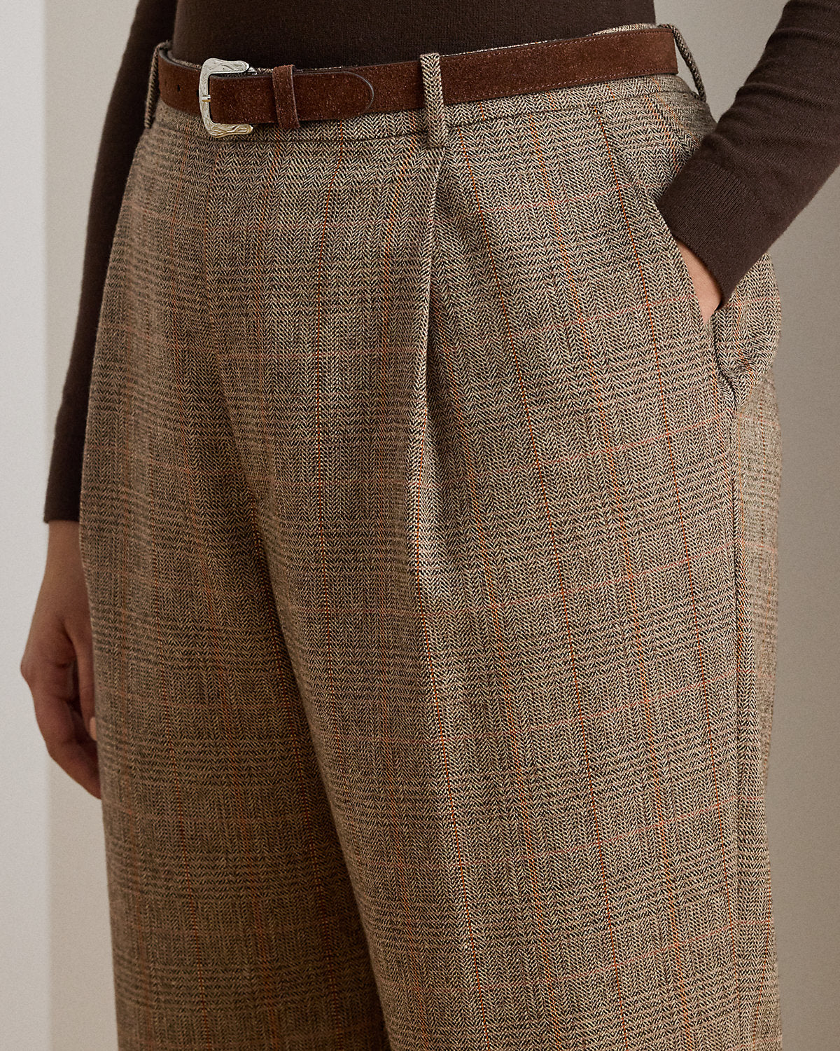 Ralph Lauren Glen Plaid Pleated Cropped Pant