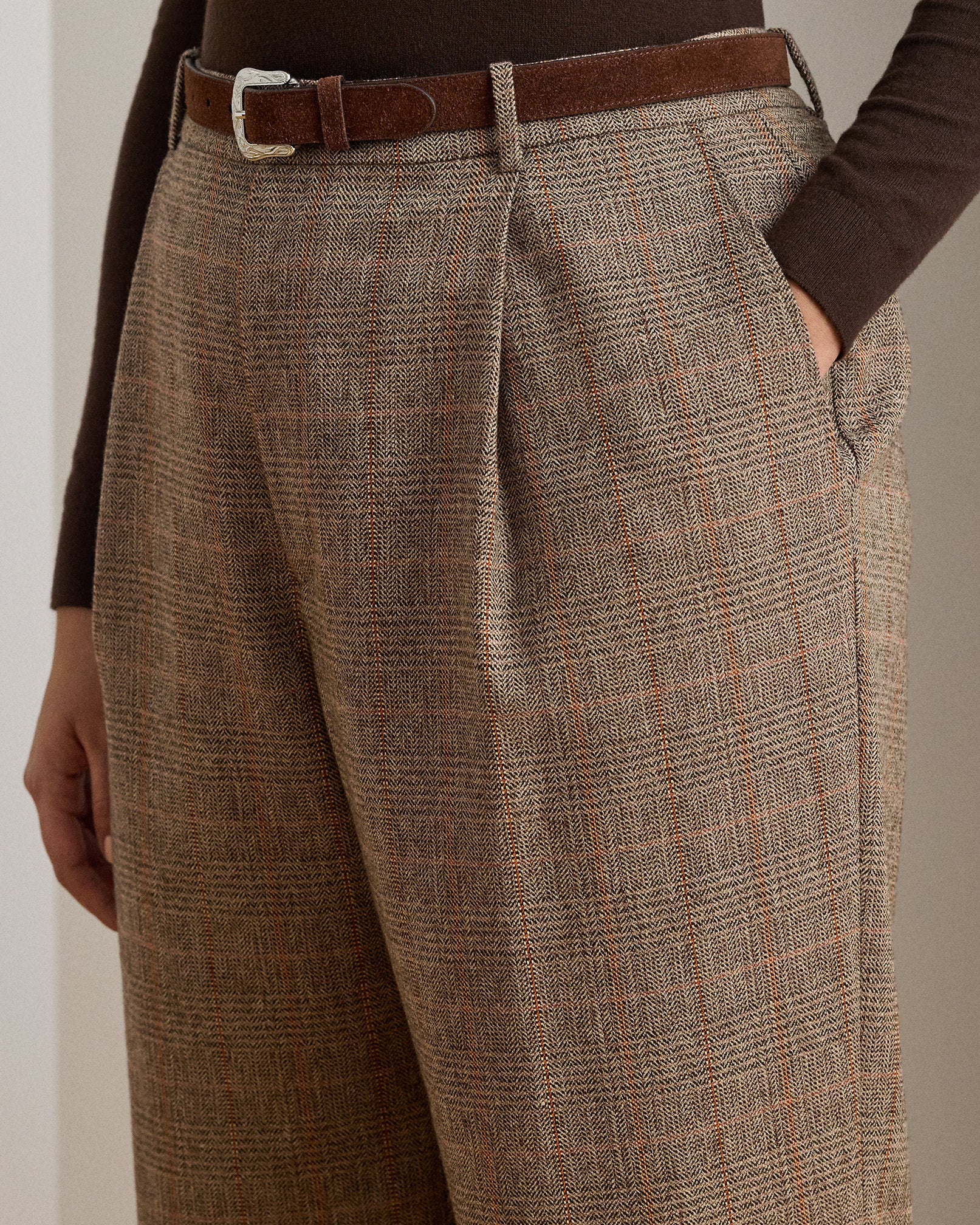 Ralph Lauren Glen Plaid Pleated Cropped Pant