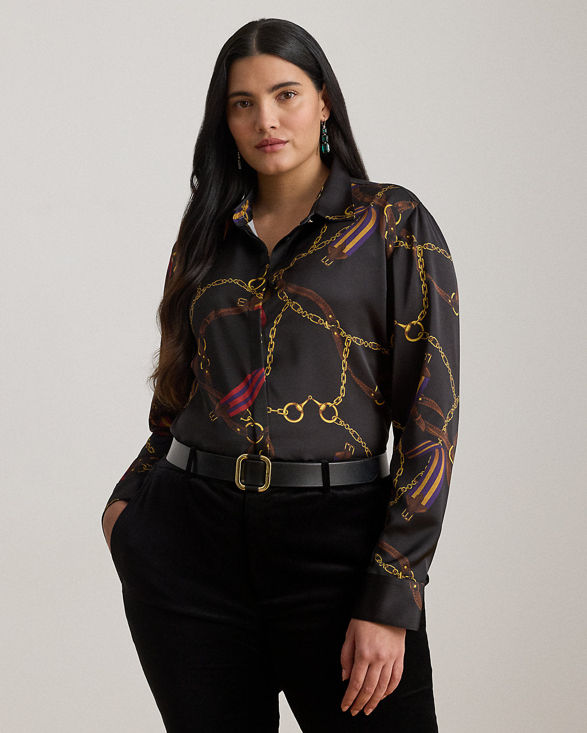Ralph Lauren Classic Fit BeltingPrint Satin Shirt
