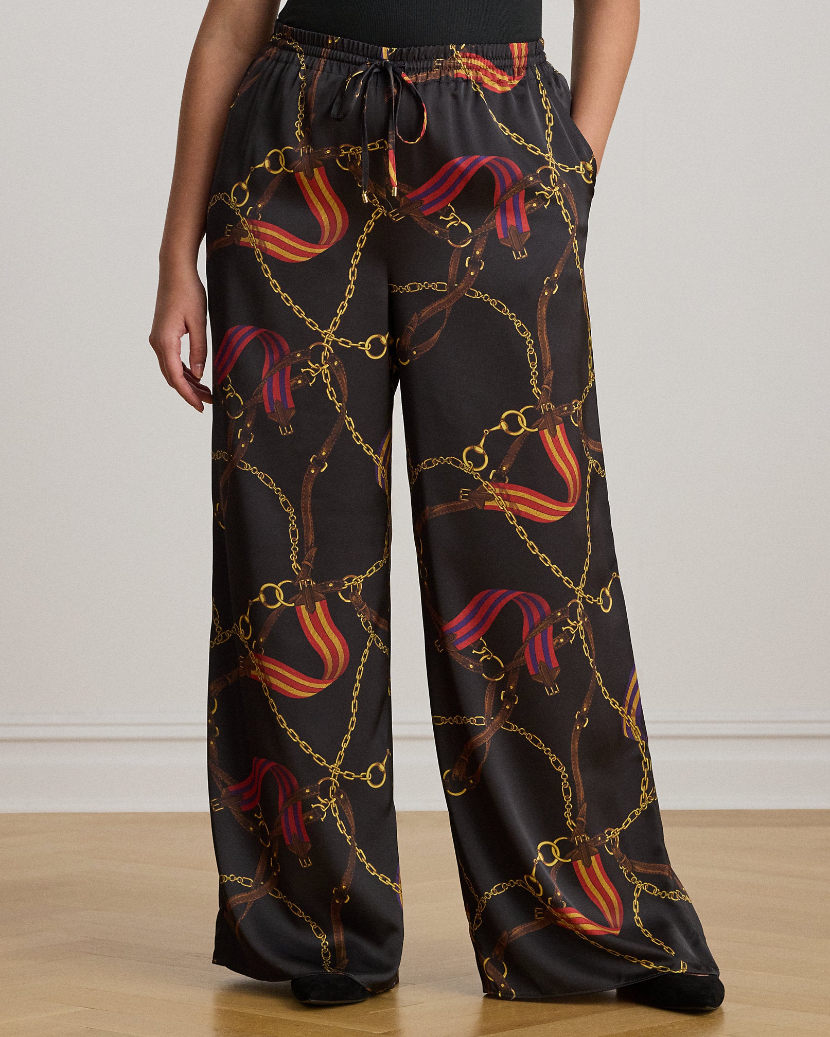 Ralph Lauren BeltingPrint Charmeuse WideLeg Pant