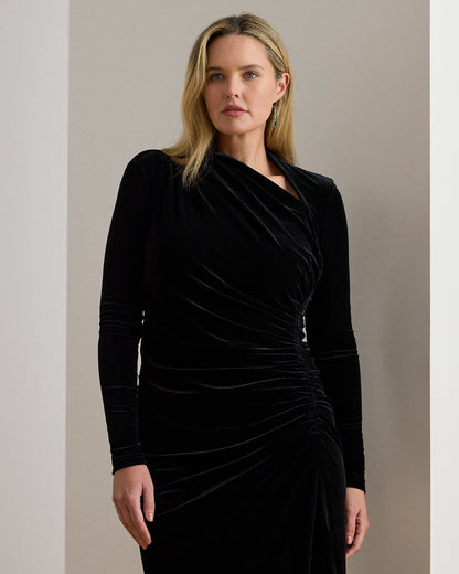 Ralph Lauren Ruched Velvet Asymmetrical Dress