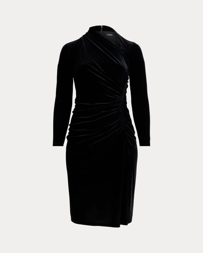 Ralph Lauren Ruched Velvet Asymmetrical Dress