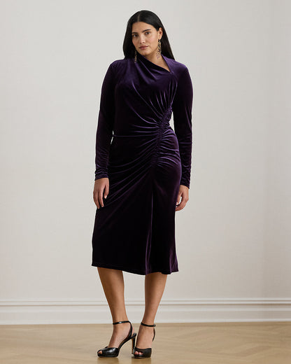 Ralph Lauren Ruched Velvet Asymmetrical Dress