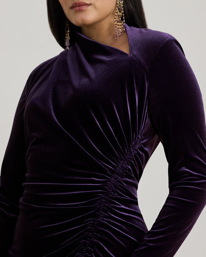 Ralph Lauren Ruched Velvet Asymmetrical Dress