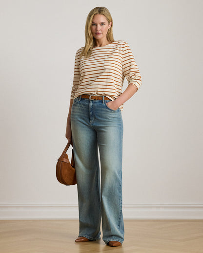 Ralph Lauren Striped Jersey SnapTrim Boatneck Top