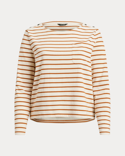 Ralph Lauren Striped Jersey SnapTrim Boatneck Top