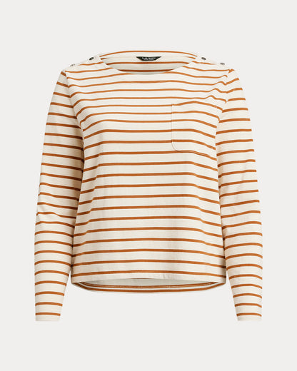 Ralph Lauren Striped Jersey SnapTrim Boatneck Top