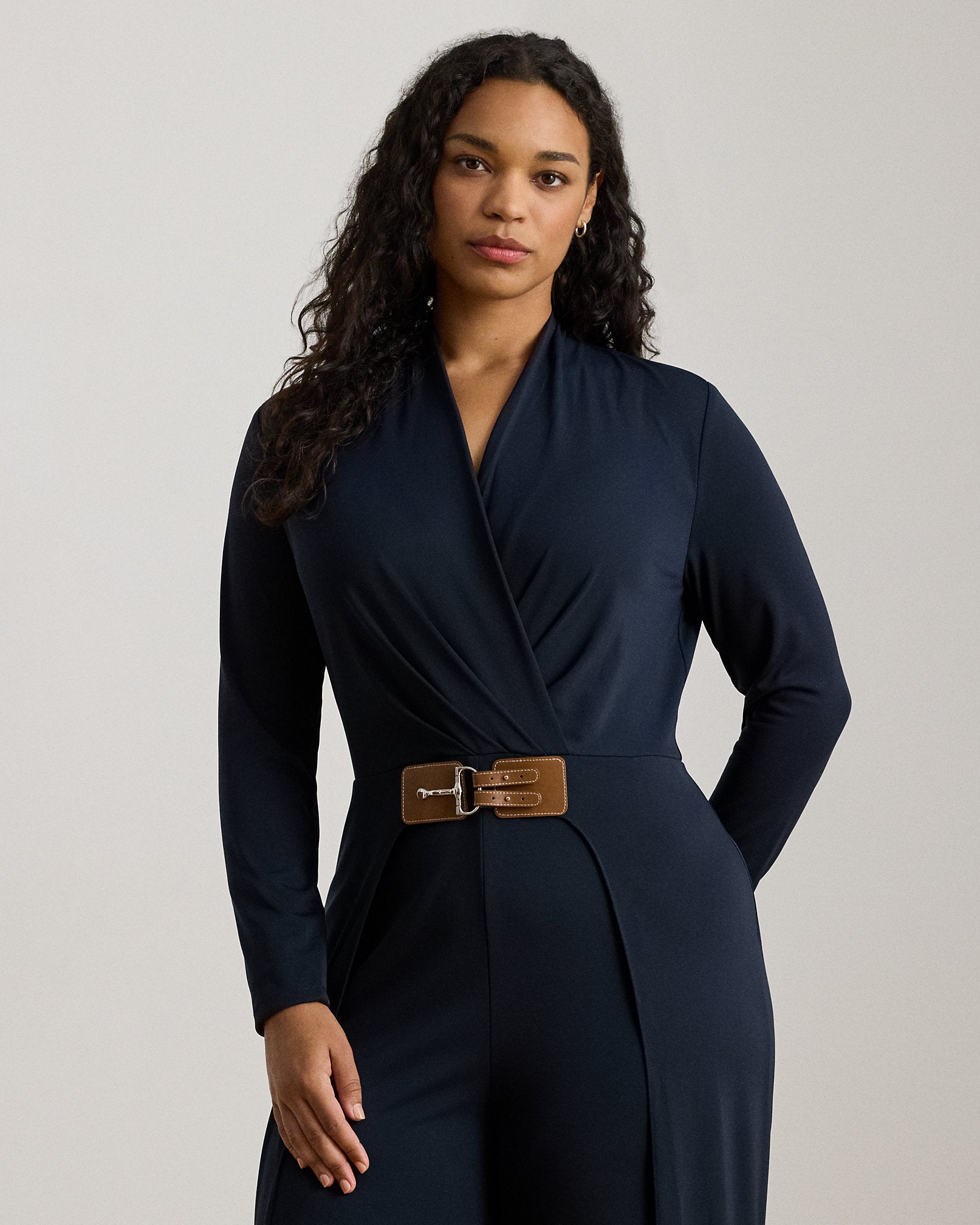 Ralph Lauren BuckleTrim Jersey Surplice Jumpsuit