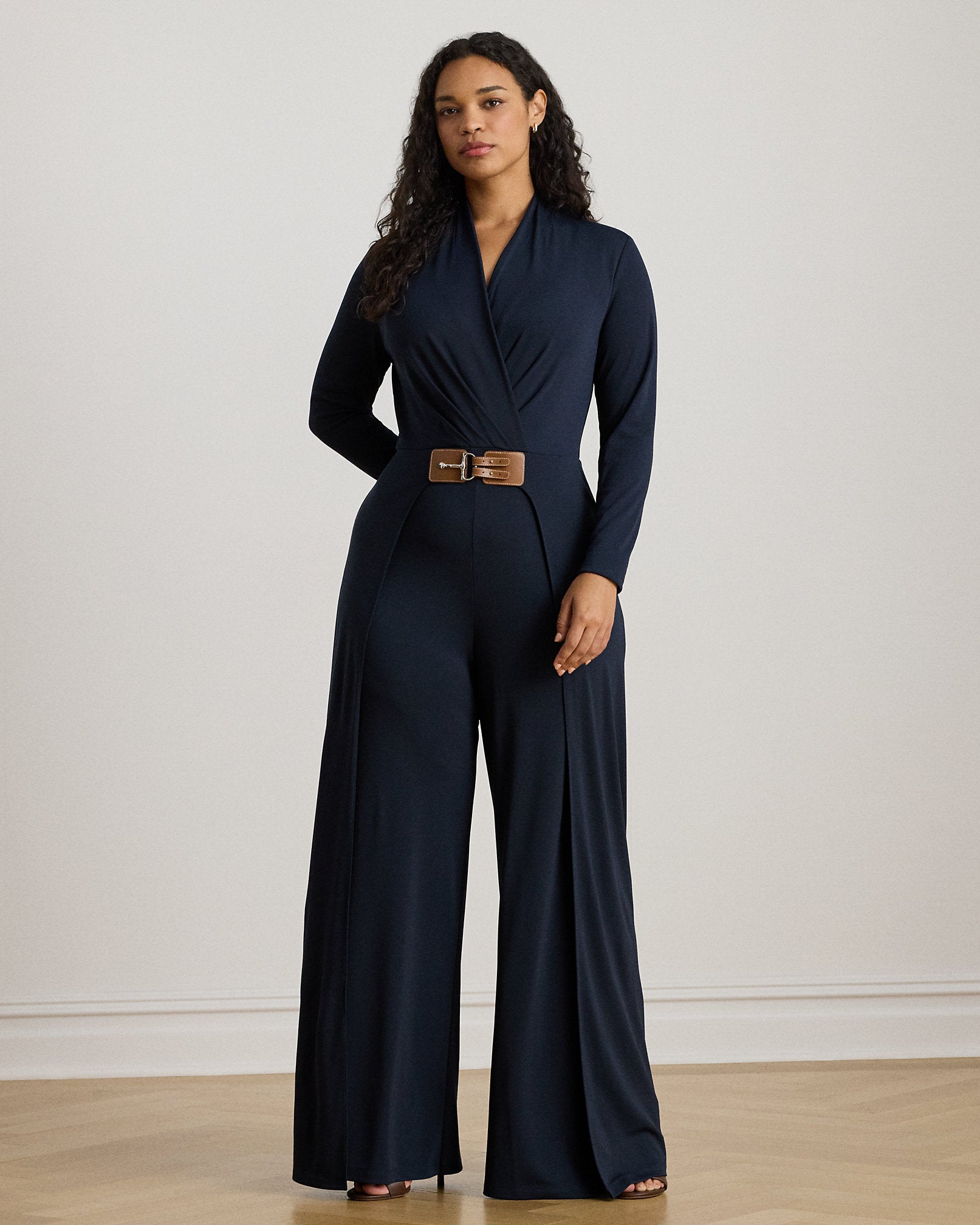 Ralph Lauren BuckleTrim Jersey Surplice Jumpsuit