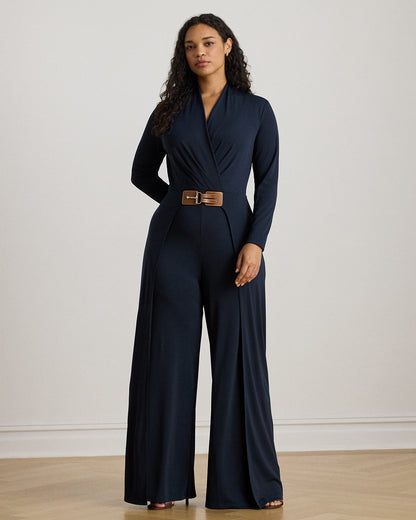 Ralph Lauren BuckleTrim Jersey Surplice Jumpsuit