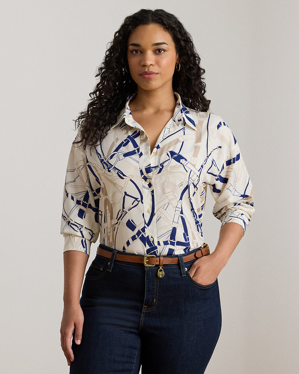 Ralph Lauren Relaxed Fit BeltingPrint Crepe Shirt