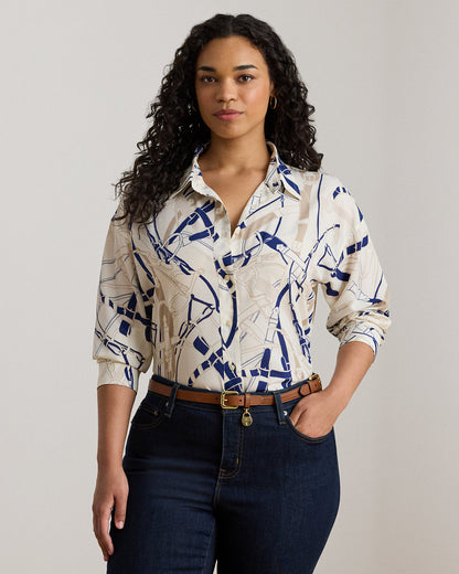 Ralph Lauren Relaxed Fit BeltingPrint Crepe Shirt